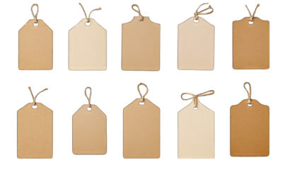 A set of tags with different shapes and sizes