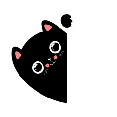 Black kawaii cat silhouette holding empty paper. Paws. Cute kawaii cartoon funny baby character. Childish style. Greeting card. White background, Flat design Vector