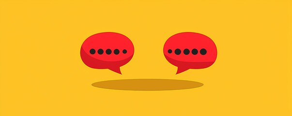 Simple flat color illustration of two red speech bubbles on a yellow background