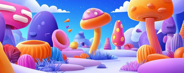 A cartoon adventure scene featuring quirky characters in a fantastical setting, filled with humor and bright, vibrant colors