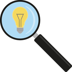 Magnifying glass with light bulb icon. The concept of idea search. Vector illustration.