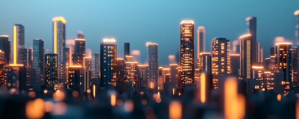 Fototapeta premium A nighttime cityscape with glowing 3D signage, creating a lively and vibrant urban scene, illuminated by neon lights