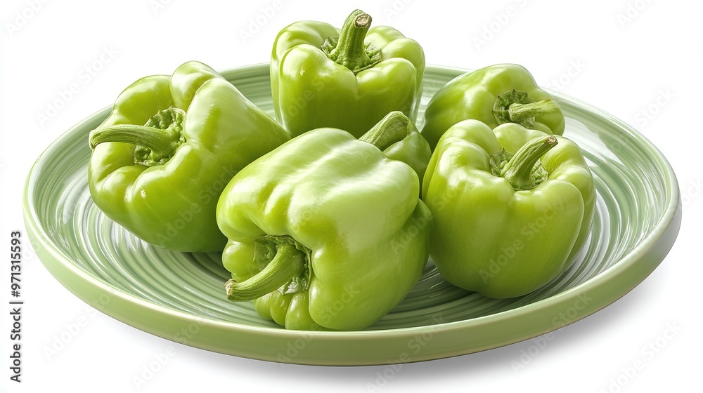 Canvas Prints fresh green bell peppers arranged on a light green plate