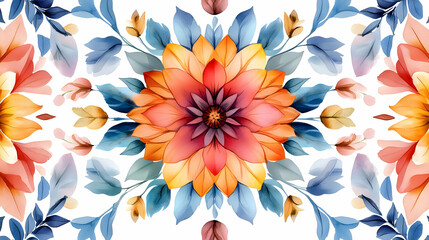 3D Watercolor Sparklers & Rangoli Eco Patterns Tiles: Seamless Vibrant Design with Sustainable Motifs on White Background