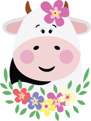 Cute cow with wreath floral on head