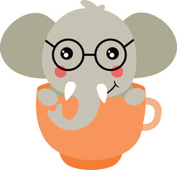 Cute elephant with glasses inside a cup