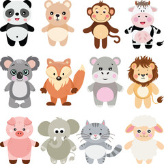 Obraz premium Set digital collage of adorable animals standing