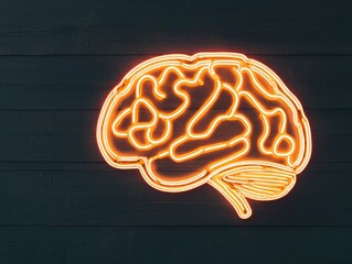 Neon Network Lights Line Bright lights forming the shape of a brain, symbolizing mental energy and positivity