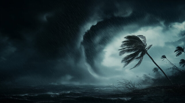 powerful hurricane with dark storm clouds