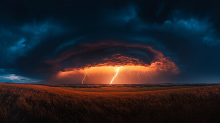 Fototapeta premium A violent storm with Lightning strikes hitting