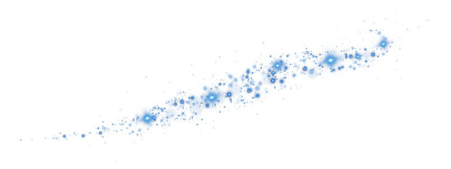 Obraz premium Blue glowing light effect with many glitter particles. Starry cloud with dust. Magic christmas decoration. Luminous bokeh softly shimmering blue light. Light abstract glowing lights. PNG.