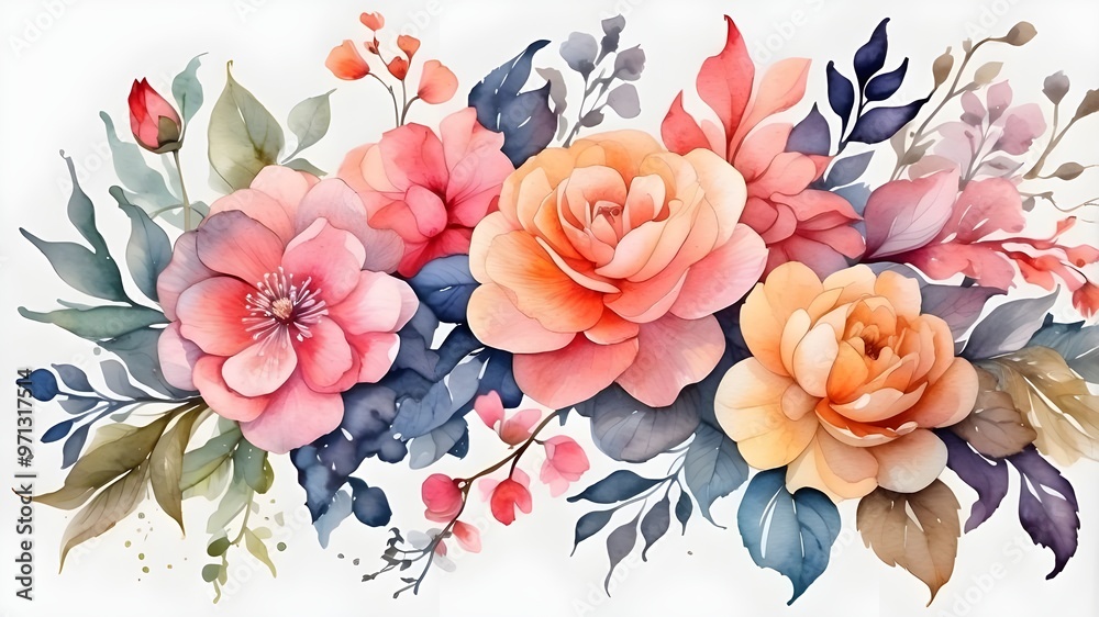 Wall mural beautifull flowers painting background