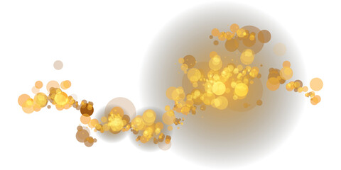 Golden glowing light effect with many glitter particles. Starry cloud with dust. Magic christmas decoration. Luminous bokeh softly shimmering golden light. Light abstract glowing lights. PNG.