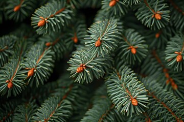 Close-Up of Evergreen Pine Branches with Pine Cones for Nature and Holiday Designs