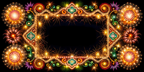 Abstract Rangoli and Sparkler Shapes Border Frame Design with Ample Copy Space for Festive and Cultural Promotions