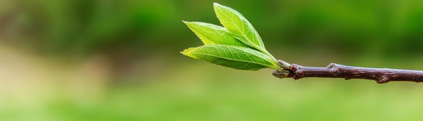 Obraz premium New leaves unfurling on a tree branch, symbolizing growth and renewal