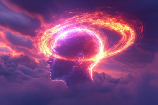 Neuroadaptive systems neuroplastic restructuring neurodynamic systems brain computer interface and memory pathways woman with glowing brain network visualized in radiant neon lights