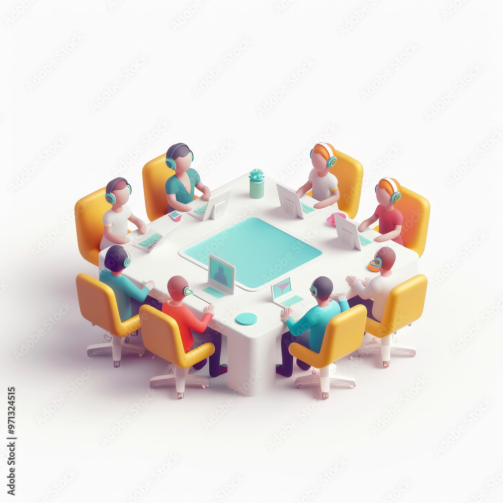 Wall mural 3d rendering customer support team working in call center business process outsourcing concept onlin