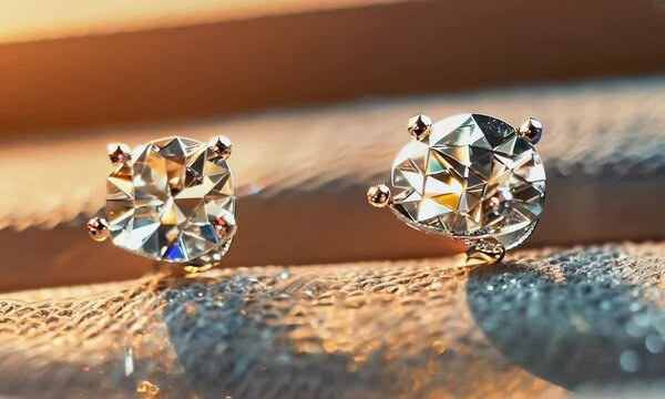 Shiny diamond earrings in a box on white background, hyperrealistic Video