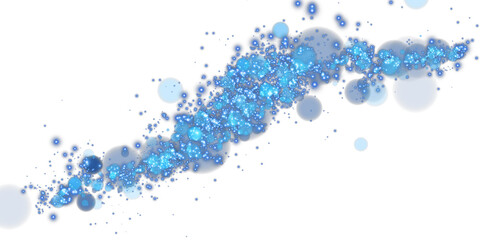 Blue glowing light effect with many glitter particles. Starry cloud with dust. Magic christmas decoration. Luminous bokeh softly shimmering blue light. Light abstract glowing lights. PNG.
