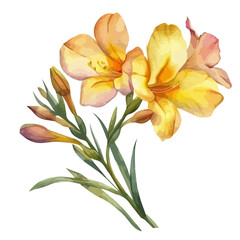 Watercolor drawing of Freesia flower, isolated on a white background, and Freesia vector