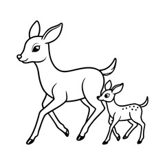 Naklejka premium Hand draw 2 cute baby Deer vector, line art, silhouette ,black and white