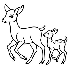 Fototapeta premium Hand draw 2 cute baby Deer vector, line art, silhouette ,black and white