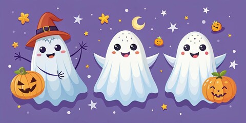 Whimsical Halloween ghost illustrations for commercial use