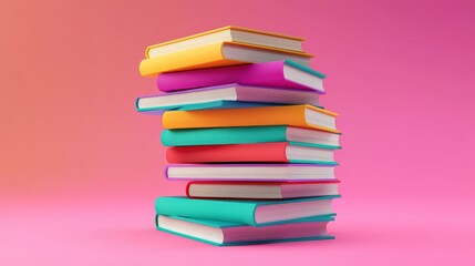 Whimsical Stack of Colorful Cartoon Books - Vibrant 3D Illustration for Education and Fun