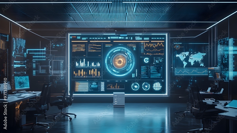 Poster a sleek and modern ai-driven system dashboard featuring advanced data visualization and analytics to