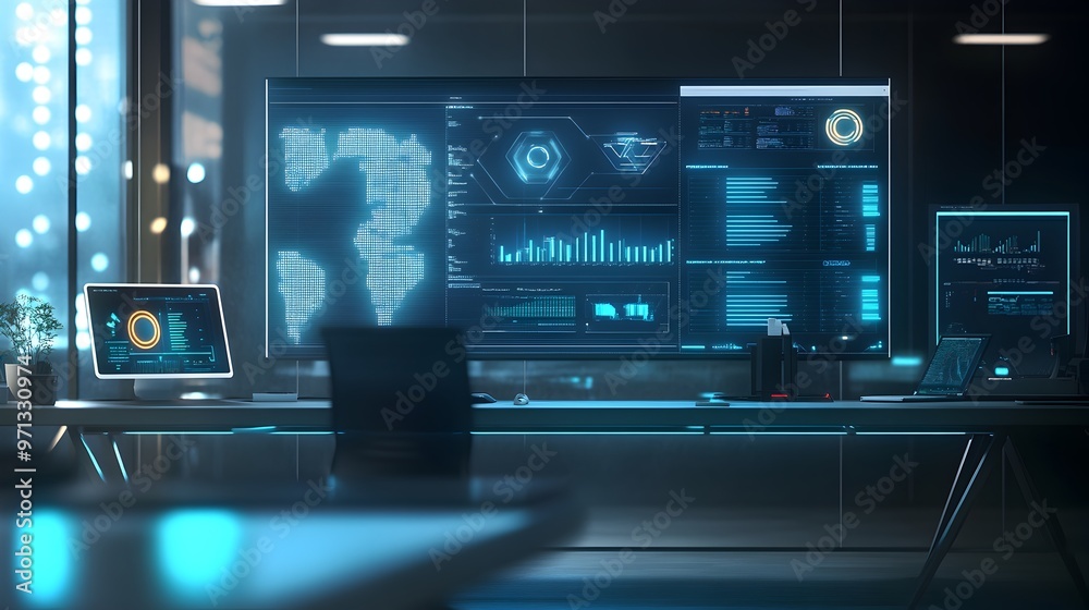 Poster sleek and futuristic ai-driven dashboard with advanced data visualization and analytics displaying r