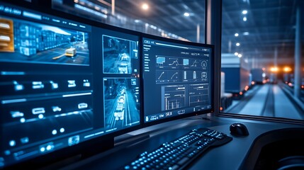 Naklejka premium Futuristic virtual dashboard showcasing advanced data analytics,digital connectivity,and real-time information monitoring. This high-tech interface represents the future of intelligent.