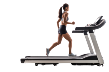 People running on treadmill in home gym, isolated on white background.