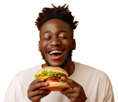 Burger person biting human.