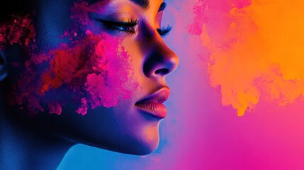 Fototapeta premium Vibrant Portrait with Colorful Abstract Background