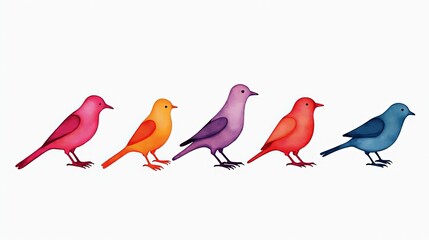 Fototapeta premium Colorful Watercolor Bird Silhouettes in Pink Orange Violet and Blue
