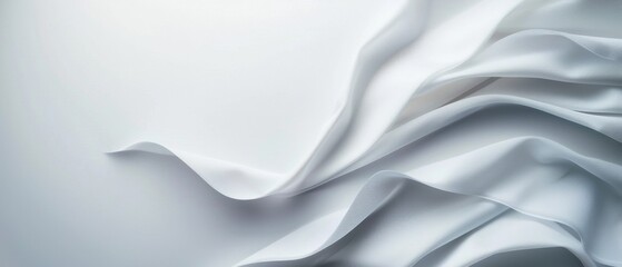 Obraz premium Elegant white silk draping, softly flowing folds create a serene texture against a subtle backdrop, embodying purity and sophistication in a minimalist setting.