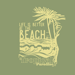 summer beach  waves palm tropical paradise graphic design