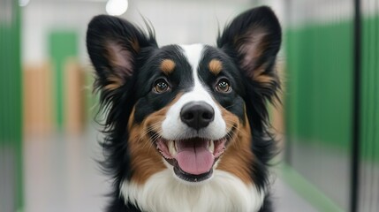A dog eagerly participating in a pet agility course at a promotional event shot at eye level angle