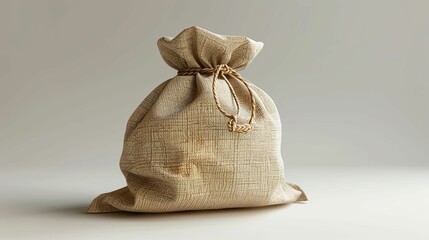 A Tied Brown Burlap Sack on a White Background