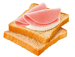 torrada com cream cheese e presunto isolado em fundo transparente