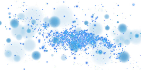 Blue glowing light effect with many glitter particles. Starry cloud with dust. Magic christmas decoration. Luminous bokeh softly shimmering blue light. Light abstract glowing lights. PNG.