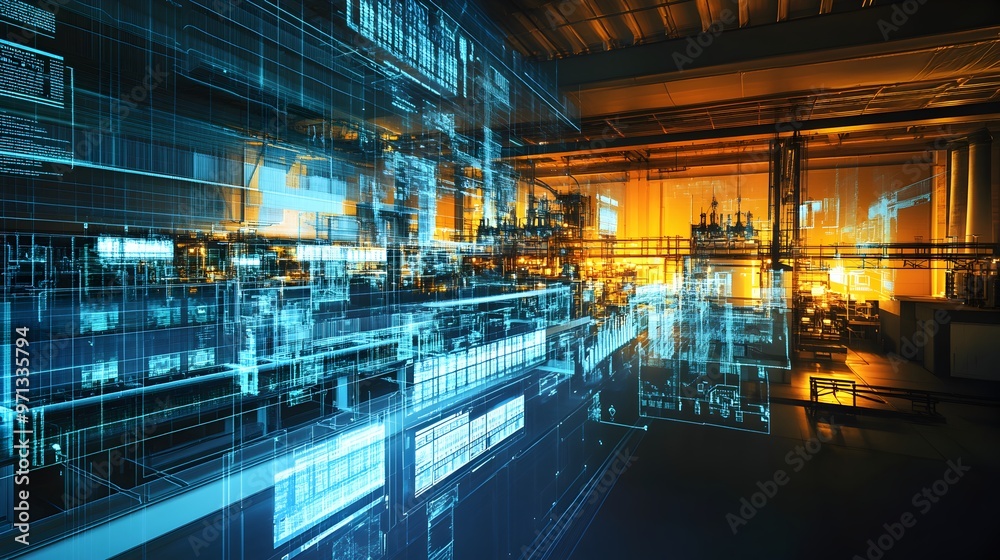 Poster a digital and futuristic visualization of interconnected virtual systems,data analytics,and advanced