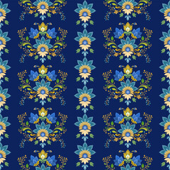 Classic Damask Seamless Pattern - Vector Illustration for Elegant Textile Design - Dark Blue Pattern