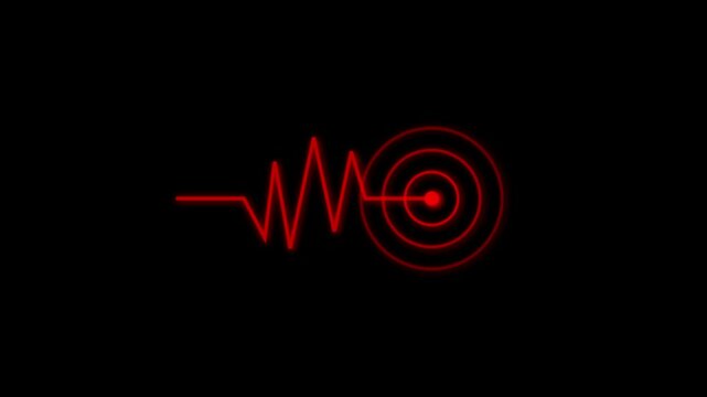 Earthquake with word map,blinking dot and Richter scale, Seismograph Loop - Animated seismograph records earthquake tremors.