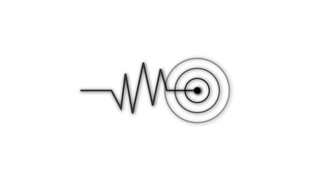 Earthquake with word map,blinking dot and Richter scale, Seismograph Loop - Animated seismograph records earthquake tremors.