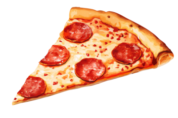 PNG cutout of single slice of pepperoni pizza in illustration vector style isolated on transparent background