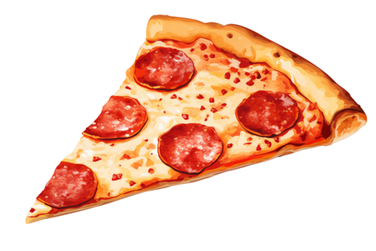 PNG cutout of single slice of pepperoni pizza in illustration vector style isolated on transparent background - Powered by Adobe