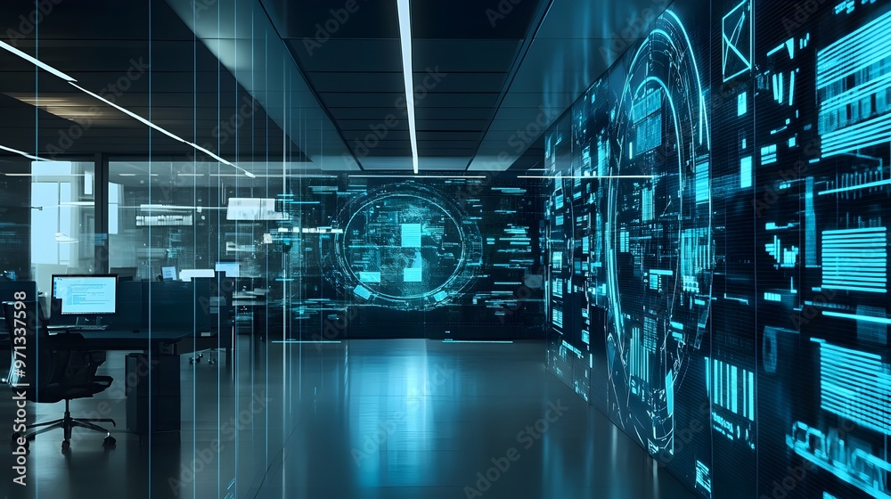 Poster sophisticated ai-driven digital analysis and visualization system interface showcasing complex data 