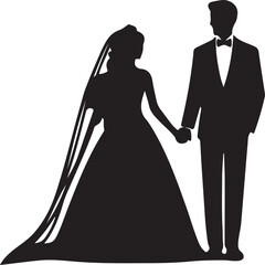 Wedding couple silhouette vector art illustration template design.